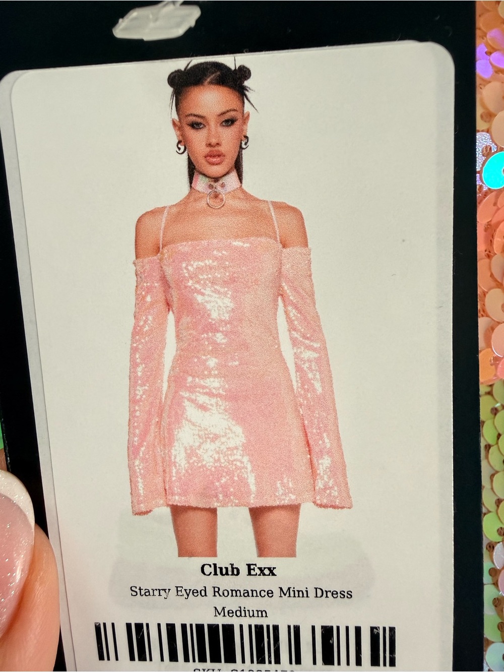 Dolls Kill Pink Sequin Off-Shoulder Mini Dress